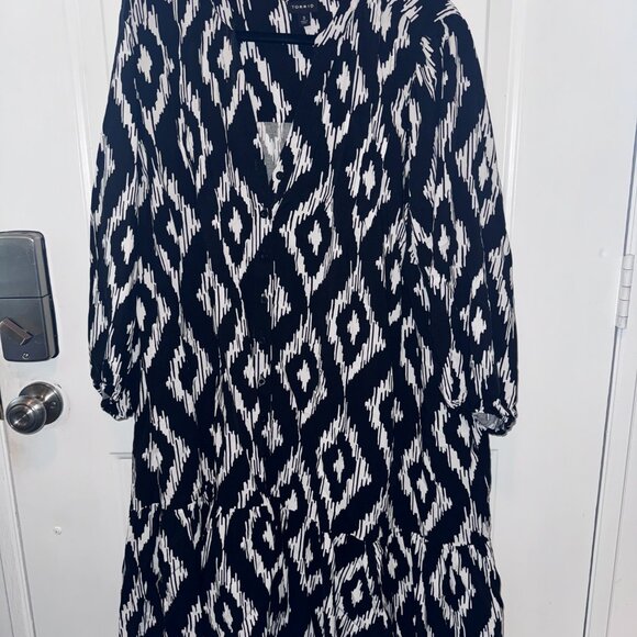 Mini Rayon Slub 3/4 Sleeve Trapeze Pleat Dress - Picture 2 of 2